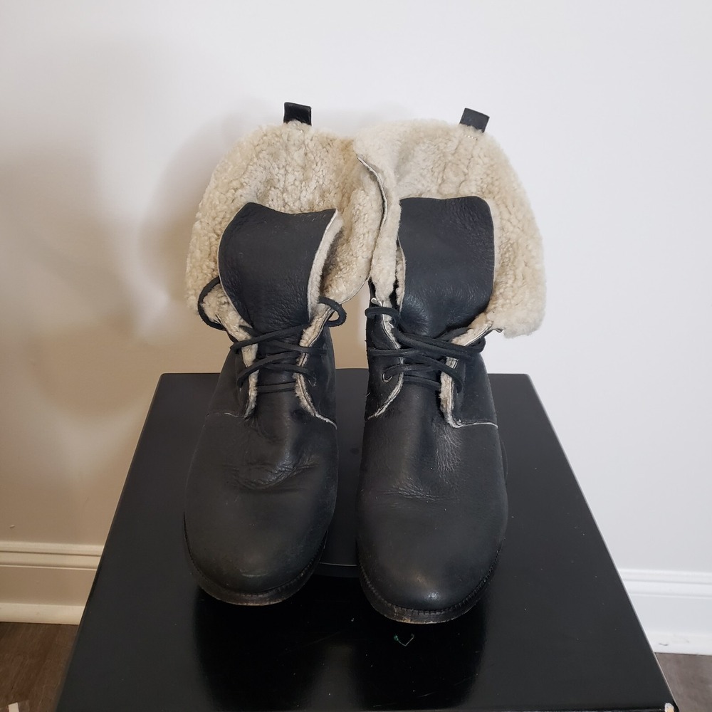 Y2K Michael Kors Sherpa Lining Soft Leather Ankle Winter Boots Size 8.5 Black